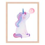 Tableau déco Unicorn Blowing Bubble Gum Hêtre massif / Plexiglas - Naturel - 43 x 53 cm