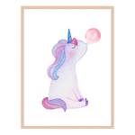 Tableau déco Unicorn Blowing Bubble Gum Hêtre massif / Plexiglas - Naturel - 63 x 83 cm