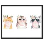 Tableau déco Funny Pet Friends Hêtre massif / Plexiglas - Noir - 43 x 53 cm