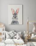 Impression sur toile Watercolor Rabbit Pin massif / Lin - Blanc - 60 x 80 cm