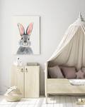 Impression sur toile Watercolor Rabbit Pin massif / Lin - Beige / Gris - 40 x 50 cm