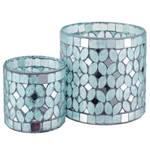 Teelichthalter SHIMMER & SHINE Glas / Zement - Hellblau - Höhe: 7 cm