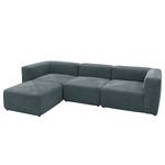 Ecksofa Finbo 3-Sitzer mit Longchair Ausrichtung universal - Webstoff Floricia: Blaugrau