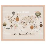 Quadro Map Of The World Faggio massello / Vetro acrilico - Naturale - 43 x 53 cm