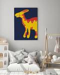 Afbeelding Love My Dino massief grenenhout/linnen - blauw - 60 x 80 cm