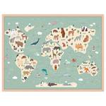 Afbeelding Animals World Map massief beukenhout/acrylglas - naturel - 63 x 83 cm