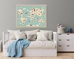 Quadro Animals World Map Faggio massello / Vetro acrilico - Naturale - 63 x 83 cm