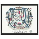 Quadro Amsterdam Cute Map Faggio massello / Vetro acrilico - Nero - 43 x 53 cm