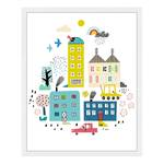 Tableau déco Cartoon Town Hêtre massif / Plexiglas - Blanc - 43 x 53 cm