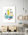 Afbeelding Cartoon Town massief beukenhout/acrylglas - wit - 63 x 83 cm