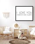 Afbeelding I Love You Forever and Always massief beukenhout/acrylglas - zwart - 53 x 63 cm