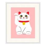 Quadro Fortune Cat Faggio massello / Vetro acrilico - Bianco - 53 x 63 cm