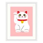 Quadro Fortune Cat Faggio massello / Vetro acrilico - Bianco - 43 x 53 cm