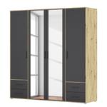 Armoire Voyager avec miroir Gris métallisé / Imitation chêne Artisan - Largeur : 187 cm - Avec tiroirs