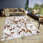 Kurzflorteppich Floral Polyester / Latex - Weiß / Braun - 200 x 280 cm