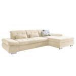 Hoekbank Calstar met chaise longue Geweven stof Porcia: Beige - Longchair vooraanzicht rechts - Zonder slaapfunctie