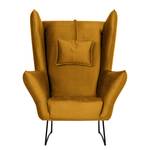 Fauteuil Caleta geweven stof - Velours Onoli: Goud - Met hocker