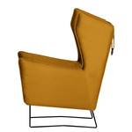 Fauteuil Caleta geweven stof - Velours Onoli: Goud - Met hocker