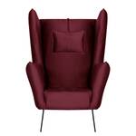 Fauteuil Caleta geweven stof - Velours Onoli: Donkerrood - Met hocker