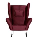 Fauteuil Caleta geweven stof - Velours Onoli: Donkerrood - Met hocker