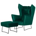 Fauteuil Caleta Tissu - Velours Onoli: Vert vieilli - Avec repose-pieds