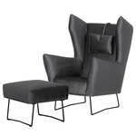 Fauteuil Caleta Tissu - Velours Onoli: Anthracite - Avec repose-pieds