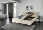 Gestoffeerd bed Riva Platweefsel Balkis: Greige - 160 x 200cm - Met hoofdeinde - Met lattenbodem - Beuk