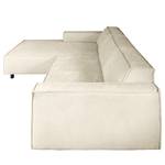 Ecksofa Montans 3-Sitzer mit Longchair Webstoff Stormy: Creme - Longchair davorstehend links