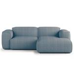 Hoekbank HUDSON met XL-chaise longue Geweven stof Saia: Jeansblauw - Longchair vooraanzicht rechts