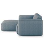 Hoekbank HUDSON met XL-chaise longue Geweven stof Saia: Jeansblauw - Longchair vooraanzicht links