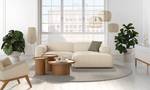 Ecksofa HUDSON mit XL-Longchair Webstoff Saia: Beige - Longchair davorstehend rechts