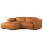 Ecksofa HUDSON mit XL-Longchair Echtleder Neka: Cognac - Longchair davorstehend links