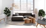 Ecksofa HUDSON mit XL-Longchair Echtleder Neka: Dunkelbraun - Longchair davorstehend links