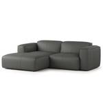 Ecksofa HUDSON mit XL-Longchair Echtleder Neka: Grau - Longchair davorstehend links