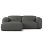 Ecksofa HUDSON mit XL-Longchair Echtleder Neka: Grau - Longchair davorstehend links