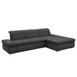 Ecksofa Lemley Webstoff / Kunstleder - Kunstleder Jami / Webstoff Floricia: Schwarz / Anthrazit - Longchair davorstehend rechts - Mit Schlaffunktion