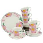 Koffieset Alba Rose porselein - crèmekleurig/roze - 18 delig