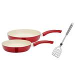 Set koekenpannen Ceramica aluminium - rood/beige - incl. spatel - 3-delige set