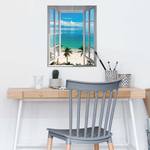 Poster Fenster zum Strand Papier - Blau - 40 x 50 cm
