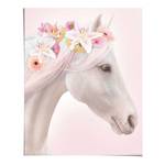 Poster Horse Flowers papier - roze - 40 x 50 cm