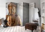 Paravent Buddha 1-seitig Vlies auf Massivholz - Grau - 225 x 172 cm