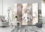 Paravent Diamond Lilies Akustik Vlies auf Massivholz - Beige