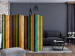 Kamerscherm Wooden Rainbow 1-zijdig vlies op massief hout - meerdere kleuren - 225 x 172 cm