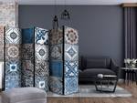 Kamerscherm Blue Arabesque Acoustic vlies op massief hout - blauw