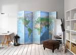 Paravento World Map1 lato Tessuto non tessuto su legno massello - Blu chiaro