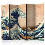 Paravento Hokusai Great Wave acustico Tessuto non tessuto su legno massello - Blu