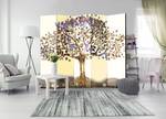 Paravento Golden Tree acustico Tessuto non tessuto su legno massello - Bianco / Oro - 225 x 172 cm