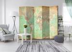 Paravent Turquoise World Map acoustique Intissé sur bois massif - Turquoise