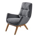 Fauteuil GARBO met houten pootjes Geweven stof Saia: Steengrijs - Donkere eikenhout