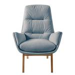 Fauteuil GARBO met houten pootjes Geweven stof Saia: Jeansblauw - Donkere eikenhout